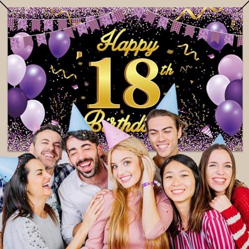 Koliphy Decoration Anniversaire 18 Ans, Violet Noir 18 Ans Banderole Joyeux Anniversaire Fête Photographie pour 18 Ans Deco Garçon Fille
