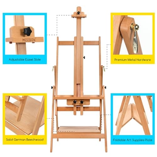 MEEDEN Grand Chevalet Peinture de Studio Décapotable Chevalet Bois en Cadre H Réglable Incliner à Plat Chevalet Polyvalent avec Hauteur Maximum, Accueillant la Toile Jusqu’à 59”
