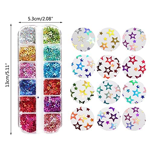 MISHITI 12 grilles/boîte Paillettes holographiques étoiles Creuses Forme Paillettes résine époxy Remplissage