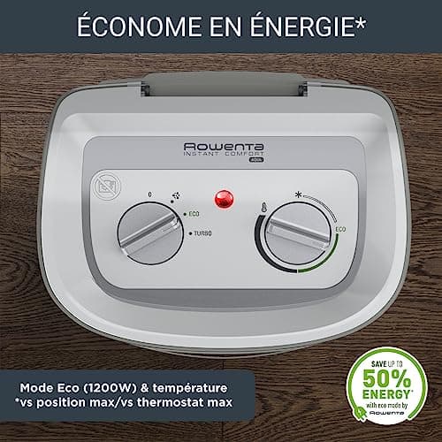 Rowenta Chauffage soufflant, Usage salle de bain, 2 réglages, Silencieux, Compact, Mode éco, Transport et rangement faciles, Grande diffusion de la chaleur, Instant Comfort Aqua SO6510F2