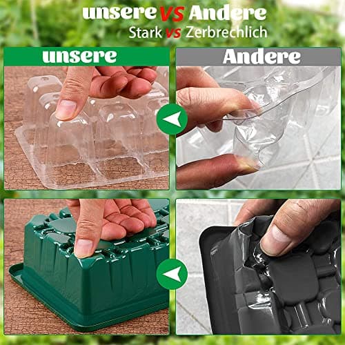 Shengou 10 Pièces Mini Serre pour Semis,Mini Serre pour Plantes,Kit Bac à Semis,Plantes Plateaux à graines avec,avec Outils de Jardinage et 20 étiquettes,Mini Plateau de Serre 12 Trous,Plateau Semis