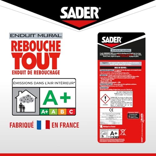Sader Rebouche Tout – Enduit de Rebouchage Intérieur Prêt à l’Emploi – Tous Supports – Rebouchage et Égalisation de Trous et Fissures Jusqu’à 1 cm – Joint Plaque de Plâtre – 1 Tube 330 g