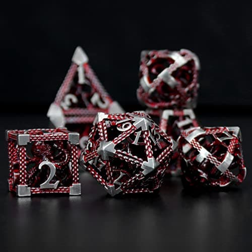 DND Dés Jeu de Role, Set de Dés Polyédriques D&D Dés de Jeux en Métal ZHOORQI 7 Pièces Dés Jeu de Role Cthulhu utilisé pour Le Jeu de Société Donjons et Dragons(Z-Blood Red)