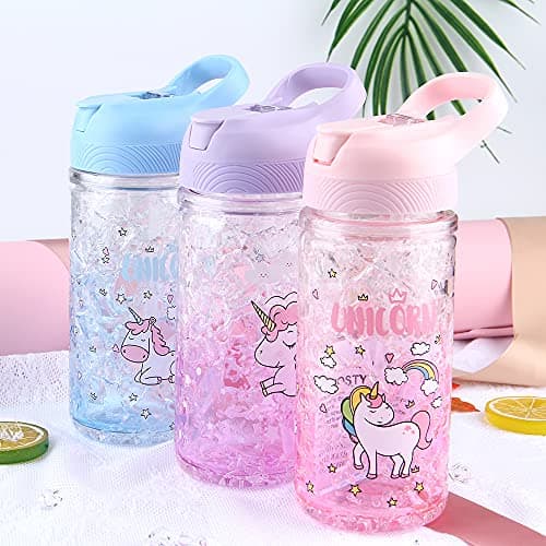 XinHuiGY Licorne L'eau Bouteilles pour Filles, tasse avec Paille et Sécurité Fermer à clé, Rose Extérieur Intérieur L'eau Bouteille, 400 ml / 13,5 oz pour l'école enfants fille Licorne amant