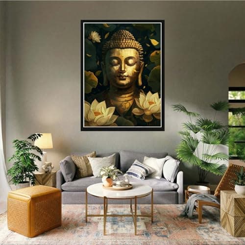 VAIIEYO 5D Diamond Painting Adulte Bouddha, Peinture Diamant Religion, Diamond Painting Adulte Canevas Diamant kit Complet Point De Croix Broderie Salon Chambre Autocollant Mural Décoration 30x40cm-3