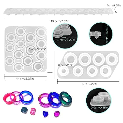 Lot de 2 moules en silicone AIFUDA pour résine époxy, anneaux en diamant avec tailles 6-12# et 8 tailles différentes, fabrication de bijoux