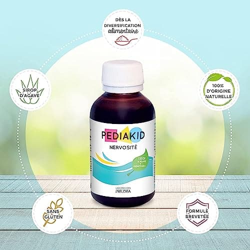 PEDIAKID - Sirop Nervosité -Complément Alimentaire Naturel - Formule Exclusive au Sirop d'Agave - Favorise l'Apaisement - Réduit l'Agitation - Arôme Naturel Cassis - Flacon de 125 ml