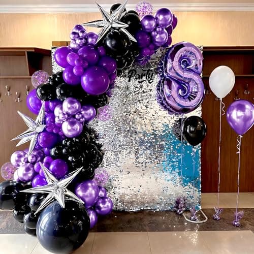 Teselife Ballons Noir Violet, 30Pièces Noir Violet Foncé Métal Violet Confettis Ballon Latex Hélium Ruban Hommes Femmes Genre Anniversaire Mariage Valentin Graduation Proposition Halloween Mascarade