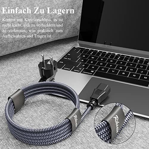 3m Câble d’Alimentation 3 pôles,Nylon Câble d'alimentation Universel EU Schuko CEE 7/7 sur IEC60320 C13 avec VDE pour moniteurs, PC, imprimantes,Couleur Noire