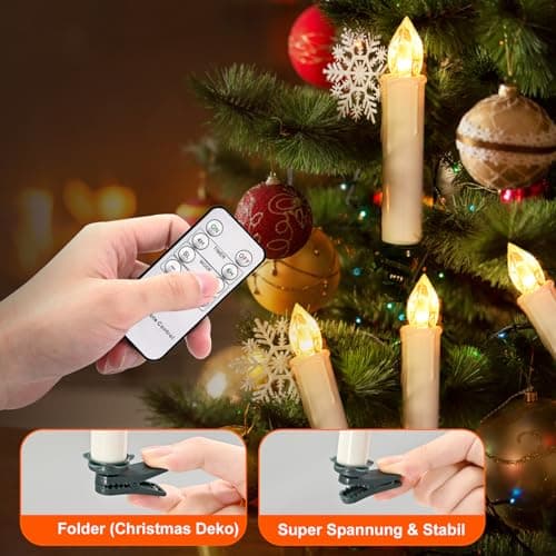 cimetech Bougies de Sapin de Noël Lot de 12, Bougies LED Flottantes sans Flamme à Piles et Télécommande avec Pince, Bougies Lumières d'Arbre de Noël Décoration à la Maison pour Fête- Blanc Chaud
