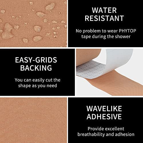 PHYTOP Bande Kinesiologie pour le sports et les athlètes, Kinesiologie Tape Beige non prédécoupée pour visage et peau sensible, 2 rouleaux