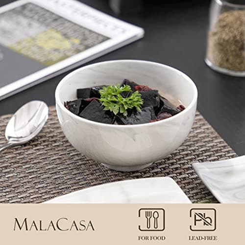 MALACASA Série REGULAR 8 Bols à Céréales Marbre en Porcelaine 420ml, Bols à Petit Déjeuner Ronds 12,8 cm, Bols pour Soupe Salade et Riz