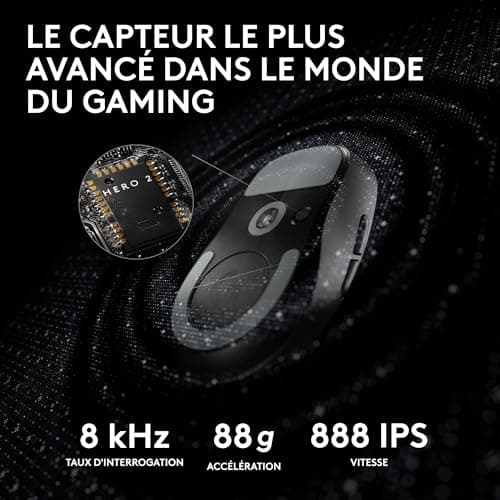 Logitech G PRO X SUPERLIGHT 2, souris gaming sans fil, souris Pro-Grade 60 g avec 5 boutons programmables, capteur 44 000 DPI, taux de rapport 8 kHz, recharge USB-C pour PC/Mac- Noir