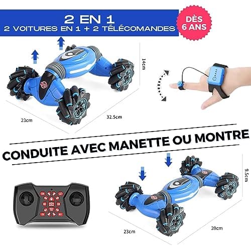 Tutti Party - Voiture télécommandée, Jouet radiocommandé pour Enfants, Course 4 * 4, télécommande Montre, Gesture Control Tout Terrain, 360°, Cadeau Garcon 6 Ans (Bleue)