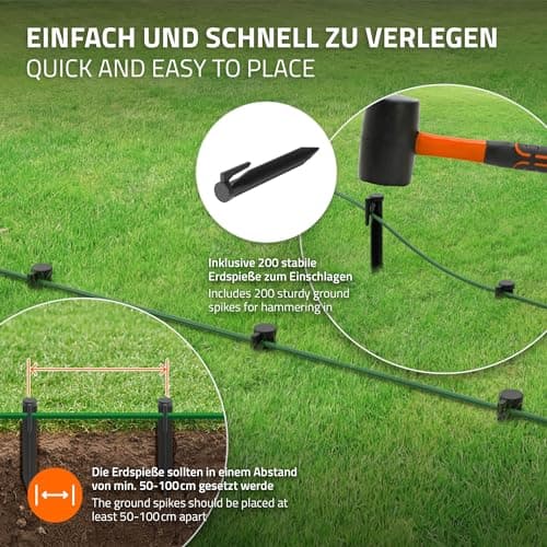 ECD Germany Câble Périphérique Universel pour Tondeuse-Robot, 50m, 12 Connecteurs de Câble + 200 Piquets de Terre, Ø 2,7 mm, Fils d'Aluminium Étamés et Cuivrés, Câble de Délimitation pour Jardins