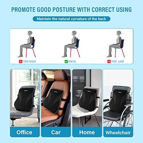 Tusscle Coussin Lombaire, Voiture Oreiller de Soutien du Dos en Mousse à Mémoire pour Bureau Chaise Fauteuil Roulant Siège d'Auto, Fournir Une Position Assise Confortable