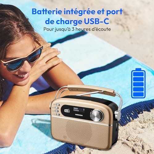 MEDION E66809 Dab Plus Radio Solaire Portable (Design rétro, Panneau Solaire, Bluetooth, Dab+ FM, Batterie intégrée, Port USB, AUX, minuteur de Mise en Veille, antenne télescopique) cuivre