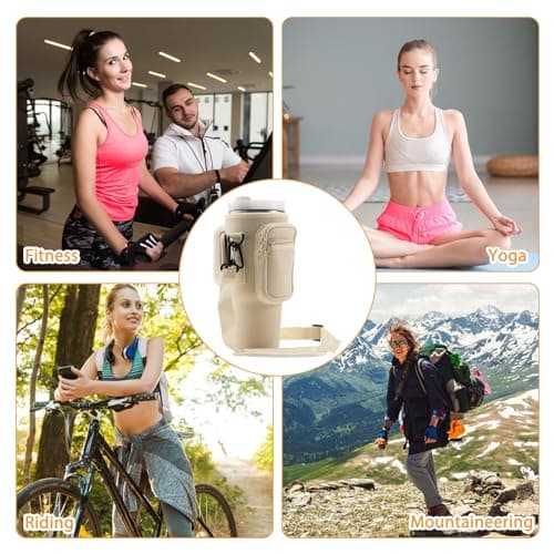 Sac Compatible avec Stanley Cup,Accessoire Compatible avec Stanley Cup,Porte-Bouteille d'eau avec Sangle RéGlable 40 Oz 30 Oz Adapté pour la Randonnée,Les Voyages,Le Camping (Blanc Cassé)