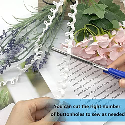 DHER Garniture de Boutonnière Ruban en Dentelle avec Bouton Cordon élastique à œillets de 18m boutonnières élastiques pour robes de mariée, boucles élastiques pour cols de femmes décorations (Blanc)