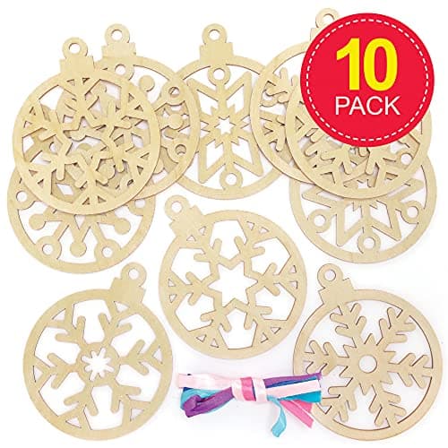 Baker Ross FE898 Boules de Noel Enfant en Bois en forme de Flocons de Neige - Lot de 10, Decoration Bois à Décorer, Bois a Peindre Enfant, Activites Manuelles pour Enfants