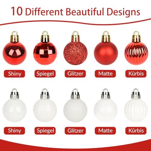 49 pcs Boules de Noël Rouge Blanc Set,3cm plastique Boules de Noël Crochet Boules de Noël Petit pour décoration d'arbre de Noël,Boules d'arbre Décoratio de Noël Boules Pendentif Mini déco d'arbre Noël