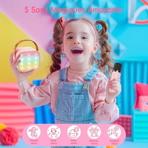 Ankuka Micro Karaoke Enfant sans Fil avec 2 Micro, Micro Karaoke Enfant, Cadeau Fille 4-12 Ans Anniversaire Jouet Fille, Mini Microphone pour Enfant Adulte Fille Rose