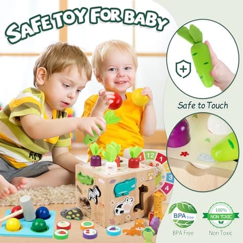 Jeux Montessori 1 an, 8 en 1 Jouet Bebe 1 an-4 ans, Jouet Enfant 2 ans Jouet Montessori, Cadeau Enfant 1 an, Jouet en Bois, Noël Pâques Cadeaux d'anniversaire, Jouet en Bois de Ferme et de Pâturage
