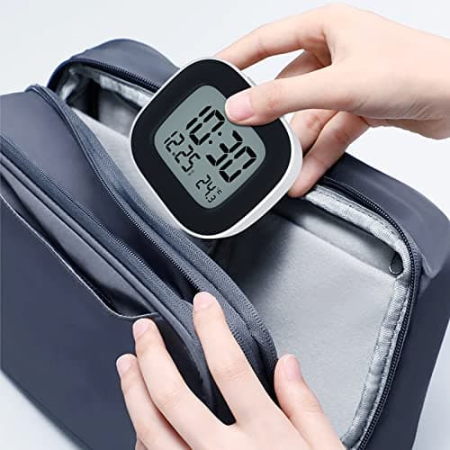 HOMVILLA Réveil de Voyage, Horloges Numériques LCD Portable avec Température, 12/24H, Fonction de Répétition, Rétro-éclairage et à Piles pour Voyages, Chambre, Bureau (avec Batterie,S