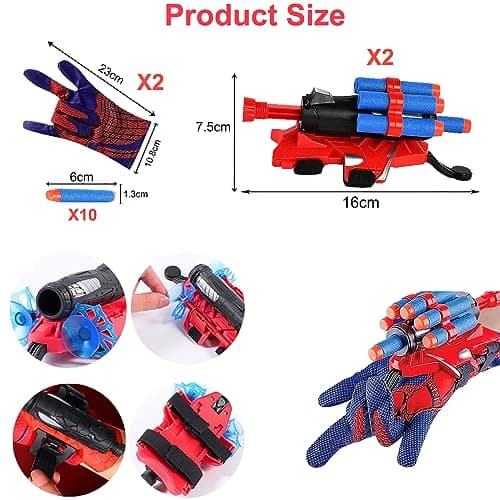PTBWS Lot de 2 Gant de Lanceur Spiderman, Spiderman Launcher Gant de Cosplay en Plastique,Jouets de Poignet Lanceur de héros, Lanceur d'araignée Jouets éducatifs pour Enfants (B)