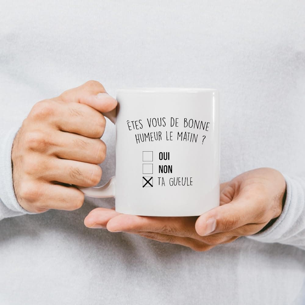 quotedazur Café-Croissant - Mug Personnalisable Texte Photo Humour Êtes-Vous De Bonne Humeur Le Matin Oui Non - Cadeau Noël Original Drôle Anniversaire Tasse Collègue Homme Femme - Blanc/Céramique