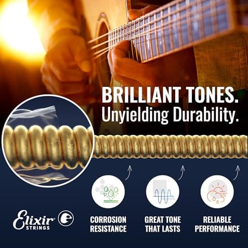 Elixir Strings, acoustique, en Bronze 80/20 avec revêtement NANOWEB. Un son brillant, net et précis, avec une longévité sonore inégalée et un toucher agréable - Pack de 3 jeux, Custom Light 11-52