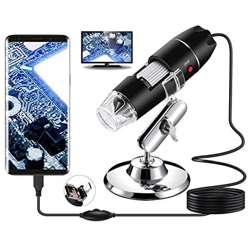 Microscope numérique USB, endoscope de grossissement 40X-1000X Portable Bysameyee, Microscope Digital 8 LED pour Windows 7/8/10 Mac Linux sous Android (avec OTG)