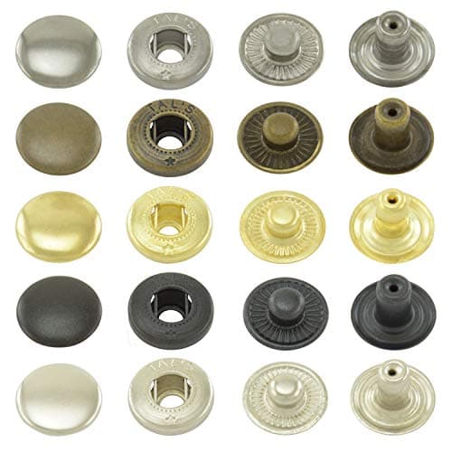 Set de presses à broche comprenant une presse à broche (broche rotative), un outil à bouton-pression et 50 boutons-pression à ressort S en acier (doré, 12,5 mm)