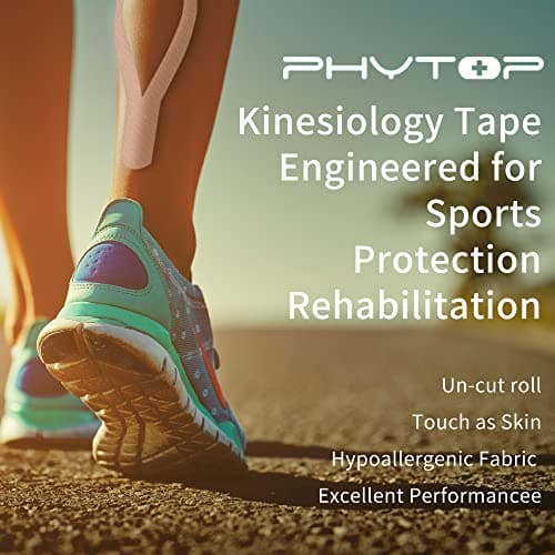 PHYTOP Bande Kinesiologie pour le sports et les athlètes, Kinesiologie Tape Beige non prédécoupée pour visage et peau sensible, 2 rouleaux