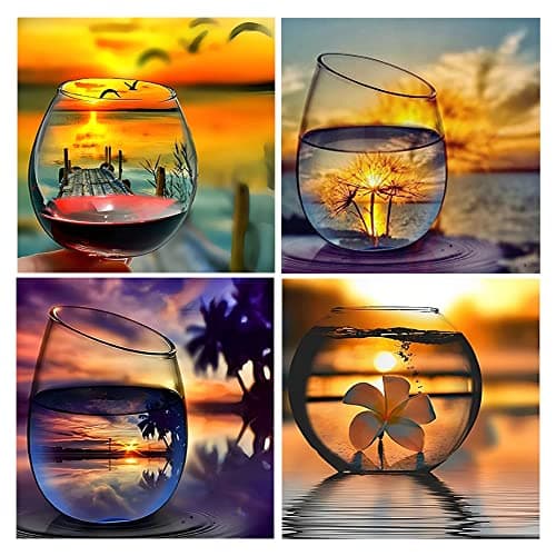 DCIDBEI Lot de 4 Diamond Painting Paysage Mer 30x30cm Tableau Diamant a Coller Paysage Mer Puzzle Perle Diamant Adulte Paysage Broderie Diamant Mer Plage Diamond Painting Sous Verre Coucher de Soleil