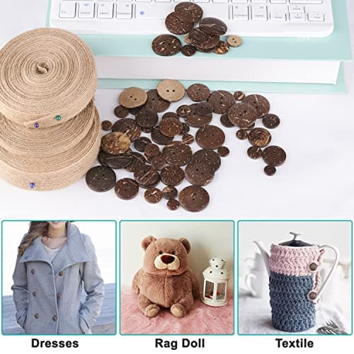 ZDNT 100 Pcs Boutons en Bois,Boutons de Noix de Coco Naturelle,Boutons en Bois de Noix de Coco,Boutons Ronds Marron,Ronds Boutons 2 Trous pour Fournitures d'Artisanat de Couture Bricolage,5 Tailles
