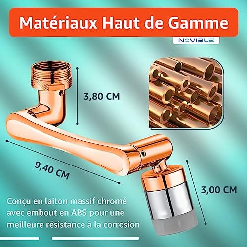 NOVIBLE - Rallonge Robinet Magique Pivotant 1440° - Mousseur Robinet en Laiton avec Douchette pour Cuisine et Salle de Bain - Extension de Robinet Multifonction Rotatif