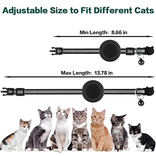 Collier Chat Airtag, Collier pour Chat Anti-étranglement avec Protecteur Airtag et Cloche, pour Toutes Les Tailles de Chats, Large de 1 Centimètres et Léger (Noir)
