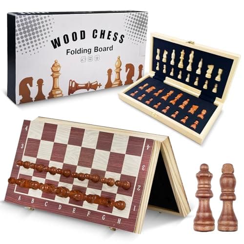 Tekenewbse Echiquier, 29 × 29 cm Jeu D'Échecs en Pliable Echiquier Bois Main Massif, Deluxe Echecs Magnétique, Portable Chess Board Echequier pour Enfants Adultes Fête Voyage