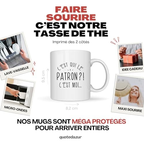 quotedazur - Mug C'Est Qui Le Patron - Cadeau Collègue Retraite - Idée Cadeau Original, Humour Femme - Tasse Couple Saint Valentin - Gadget Geek Homme - Idéal Anniversaire Soeur Ou Meilleure