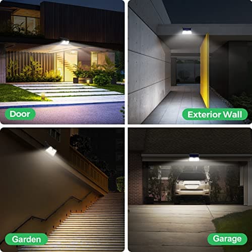 OUILA Lampe Solaire Exterieur, 【4 Pack】 3 Modes Projecteur Eclairage Avec Detecteur, 185 LED Spot Solaire IP65 Etanche Lumiere Solaire pour Jardin, Garage, Patio