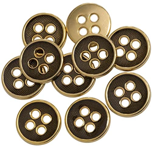 AERZETIX - C65574 - Lot de 10 Boutons à coudre ronds Ø10x1.4 mm 16L L16 à 4 trous - couleur: doré/noir - en métal - mercerie vêtements couture mode confection tissu aiguille