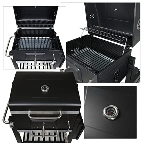 Wiltec Chariot Barbecue à Charbon 1130x475x 1000mm Clapet anti-feu Hauteur réglable Thermomètre Espaces rangement Ouvre-bouteille Grillade Jardin BBQ