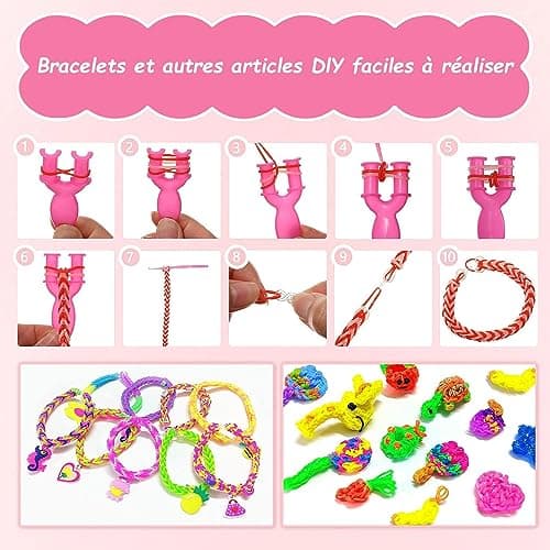 EITEYI 8000+ Elastique Bracelet Kit Enfant[Amélioré] 54 Grilles Bricolage Élastique Loom Bands Kit,Bracelet Fille Kit Fabrication Creation, Cadeaux Creation Anniversaire pour Fille