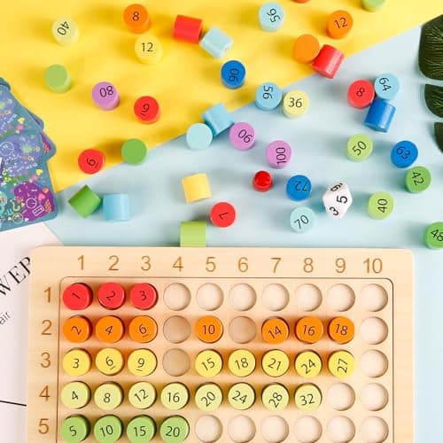 Weinsamkeit Table de Multiplication, Tableau de Multiplication en Bois, Jeux de Plateau Table de Multiplication Montessori, Jeux Montessori Mathématiques pour 3 4 5 Ans Apprendre à Chiffres