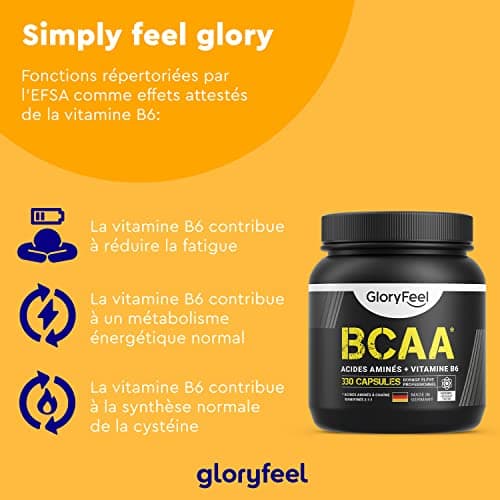 BCAA (330 Capsules), Acides Aminés Essentiels Fortement Dosée, Contient Leucine, Valine et Isoleucine avec Vitamine B6, Hautement Biodisponible, Contre la Fatigue*, Sans Arômes et Additifs