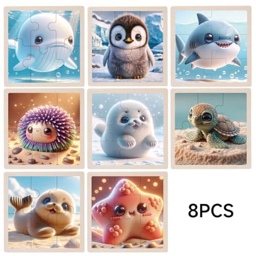 TUNJILOOL Puzzles Enfant 2 3 4 5 Ans, Lot de 8x6 Pièces Jouet Puzzle, Puzzle en Bois Jouet Montessori éducatif Préscolaire, Cadeaux pour Enfants Tout-Petits