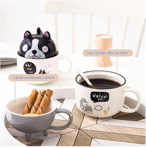 Xfeyaqlo Tasse Café Chat Noir, Tasse à Café Mignonne, Tasse a The, avec Cuillère à Couvercle Options de Cadeau Appropriées, Le Couvercle Peut être Utilisé Comme Une Tasse Céramique, 350ml