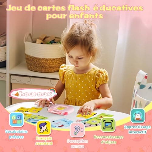 Français Standard, Carte Flash Parlante Éducatives 400 Mots, Jeu Educatif pour Enfants dès 12 Mois, Développement du Langage, Montessori Jouets Interactifs pour Préscolaires Garçons Filles 2-6 -Rose
