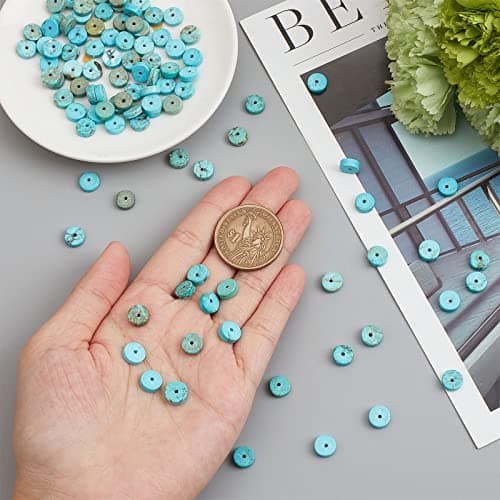 SUNNYCLUE 1Boîte 122Pcs Gemstone Perles Heishi Perles Naturelles Perles Rondes Plates 8mm Disque Perlé Stone Perles Entretoises Lâches pour la Fabrication de Bijoux Kit de Perles Turquoise Couler